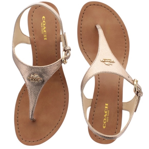 Coach Vitalia Metallic Gold Wedge Sandals - Picture 1 of 7